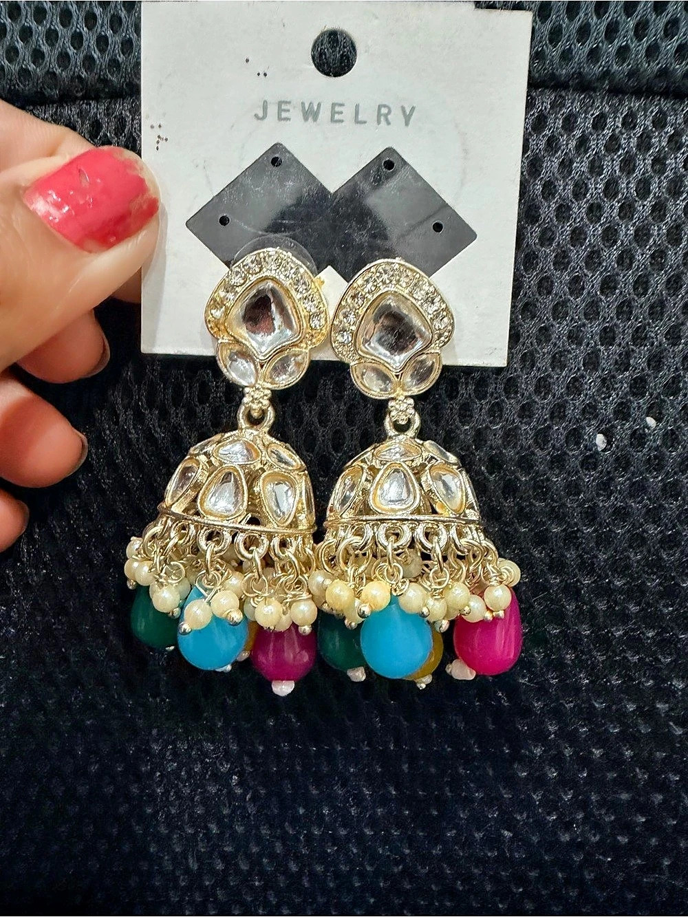 Gold & Blue Jhumka Drop Earrings NWT